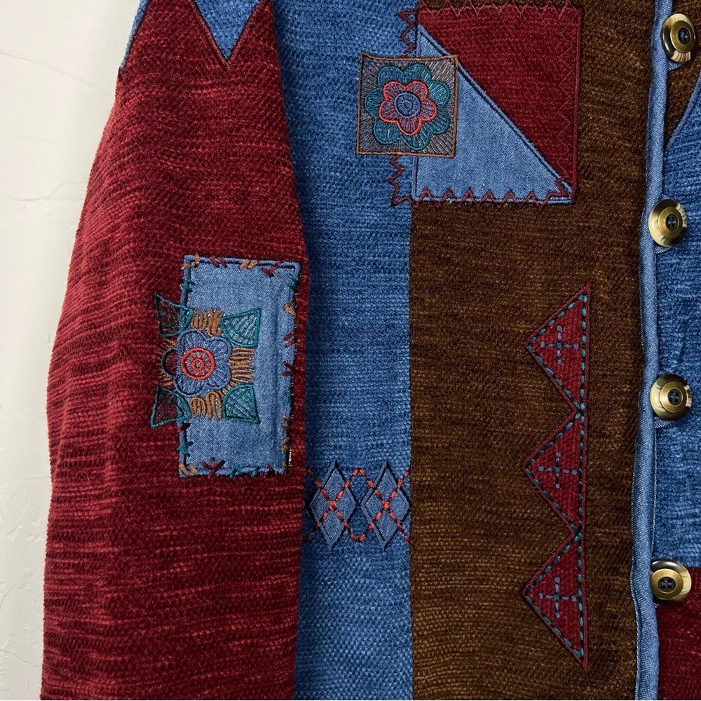 Vintage Koret City Blues Patchwork Chenille Jacket Geometric Boho Artsy Size M - Picture 4 of 8